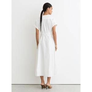 REISS Sally Cotton Short-Sleeve Belted Midi Dress